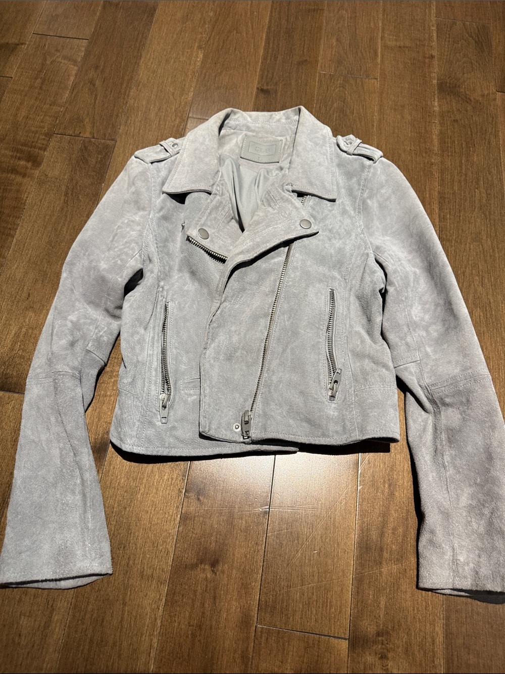 Cropped Suede Moto Jacket - Light Gray